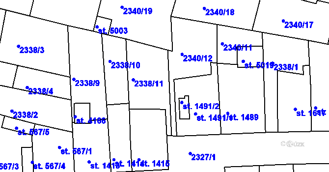 Parcela st. 2338/17 v KÚ Rakovník, Katastrální mapa