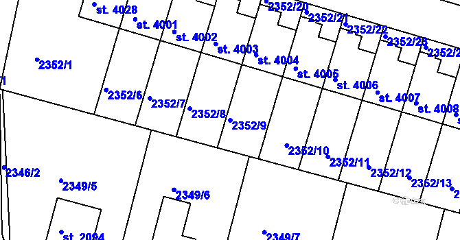 Parcela st. 2352/9 v KÚ Rakovník, Katastrální mapa