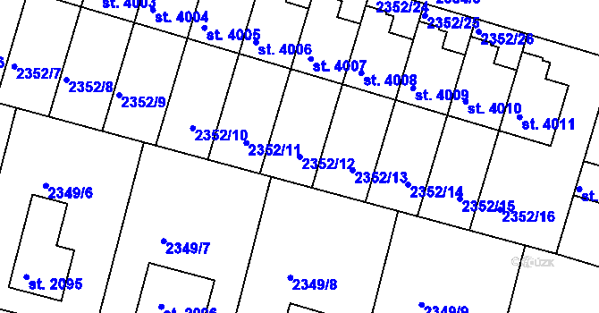 Parcela st. 2352/12 v KÚ Rakovník, Katastrální mapa