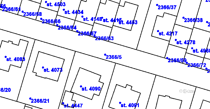 Parcela st. 2366/5 v KÚ Rakovník, Katastrální mapa
