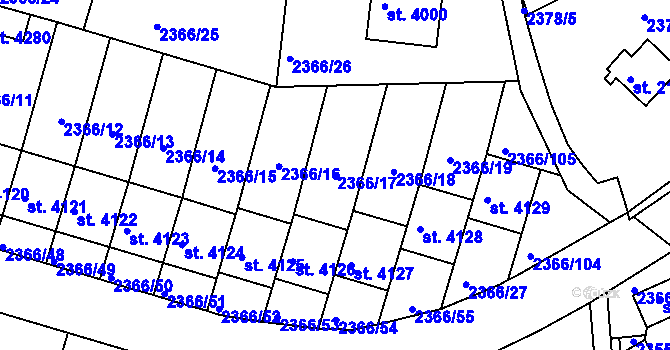 Parcela st. 2366/17 v KÚ Rakovník, Katastrální mapa