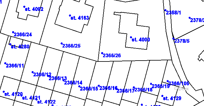 Parcela st. 2366/26 v KÚ Rakovník, Katastrální mapa