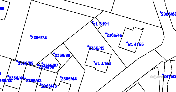Parcela st. 2366/45 v KÚ Rakovník, Katastrální mapa