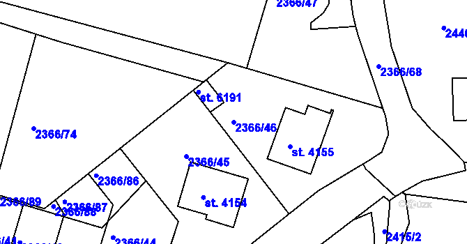 Parcela st. 2366/46 v KÚ Rakovník, Katastrální mapa