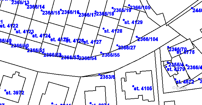 Parcela st. 2366/55 v KÚ Rakovník, Katastrální mapa