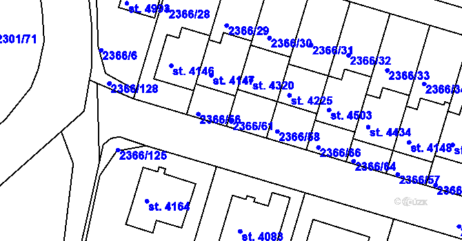 Parcela st. 2366/61 v KÚ Rakovník, Katastrální mapa