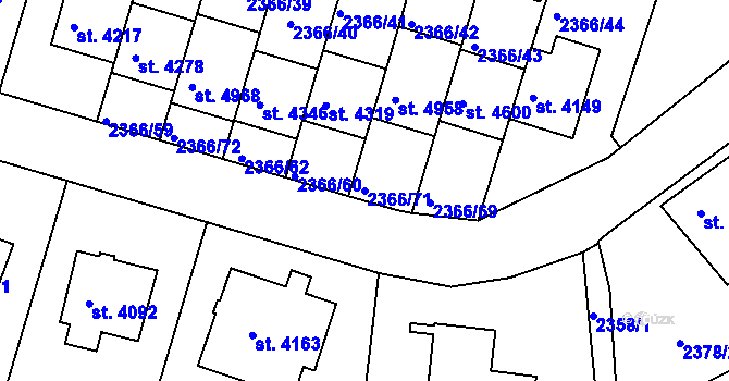 Parcela st. 2366/71 v KÚ Rakovník, Katastrální mapa