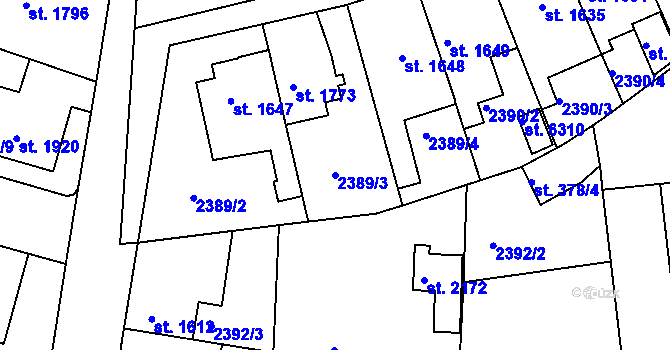 Parcela st. 2389/3 v KÚ Rakovník, Katastrální mapa