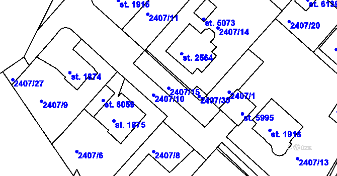 Parcela st. 2407/15 v KÚ Rakovník, Katastrální mapa