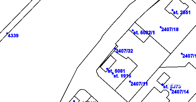Parcela st. 2407/17 v KÚ Rakovník, Katastrální mapa