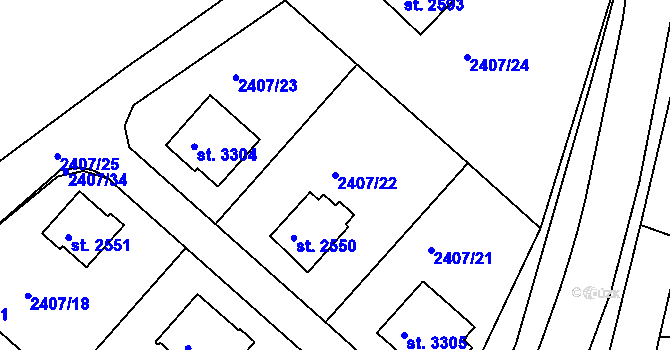 Parcela st. 2407/22 v KÚ Rakovník, Katastrální mapa