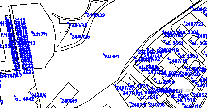 Parcela st. 2409/1 v KÚ Rakovník, Katastrální mapa