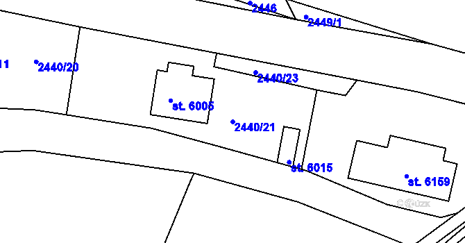 Parcela st. 2440/21 v KÚ Rakovník, Katastrální mapa