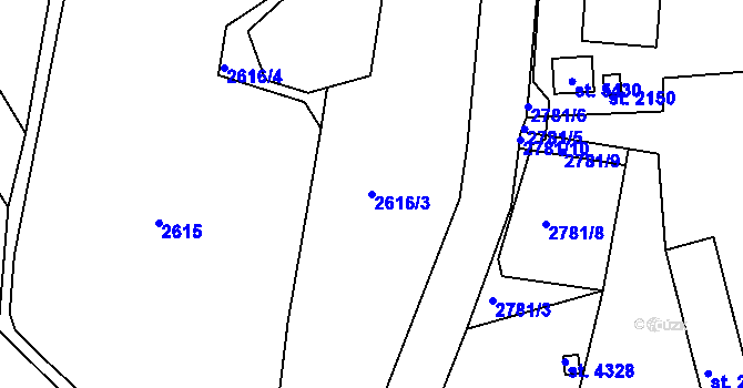 Parcela st. 2616/3 v KÚ Rakovník, Katastrální mapa