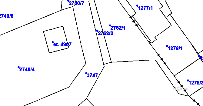 Parcela st. 2762/3 v KÚ Rakovník, Katastrální mapa