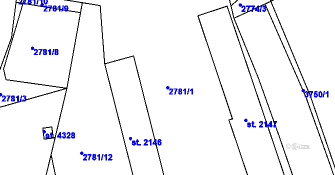 Parcela st. 2781/1 v KÚ Rakovník, Katastrální mapa