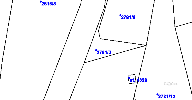 Parcela st. 2781/3 v KÚ Rakovník, Katastrální mapa