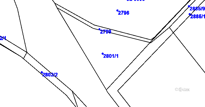 Parcela st. 2801/1 v KÚ Rakovník, Katastrální mapa