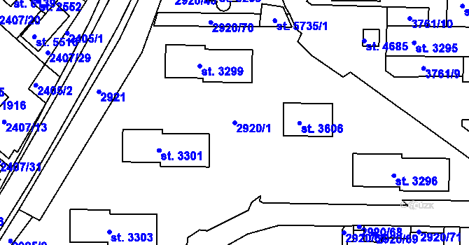 Parcela st. 2920/1 v KÚ Rakovník, Katastrální mapa