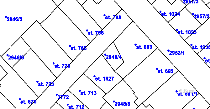 Parcela st. 2948/4 v KÚ Rakovník, Katastrální mapa