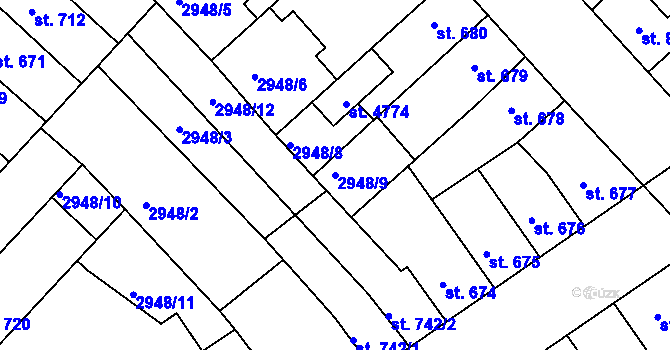 Parcela st. 2948/9 v KÚ Rakovník, Katastrální mapa