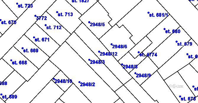 Parcela st. 2948/12 v KÚ Rakovník, Katastrální mapa