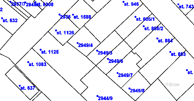 Parcela st. 2949/3 v KÚ Rakovník, Katastrální mapa