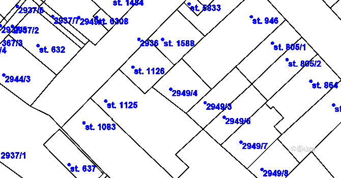 Parcela st. 2949/4 v KÚ Rakovník, Katastrální mapa