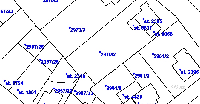 Parcela st. 2970/2 v KÚ Rakovník, Katastrální mapa