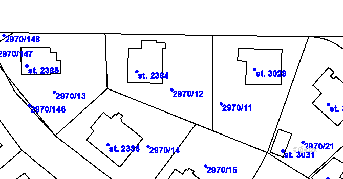 Parcela st. 2970/12 v KÚ Rakovník, Katastrální mapa