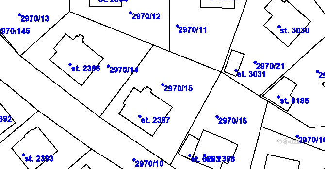 Parcela st. 2970/15 v KÚ Rakovník, Katastrální mapa