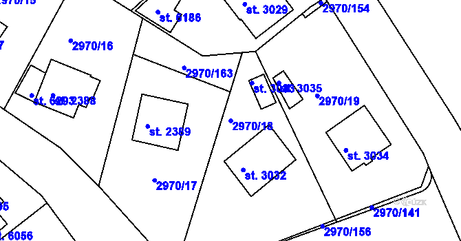 Parcela st. 2970/18 v KÚ Rakovník, Katastrální mapa