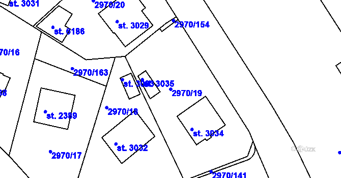 Parcela st. 2970/19 v KÚ Rakovník, Katastrální mapa