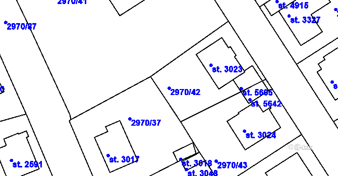 Parcela st. 2970/42 v KÚ Rakovník, Katastrální mapa