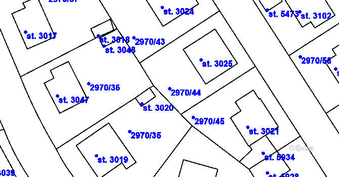 Parcela st. 2970/44 v KÚ Rakovník, Katastrální mapa