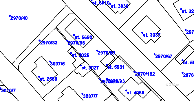 Parcela st. 2970/50 v KÚ Rakovník, Katastrální mapa