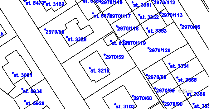 Parcela st. 2970/59 v KÚ Rakovník, Katastrální mapa
