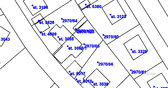 Parcela st. 2970/65 v KÚ Rakovník, Katastrální mapa