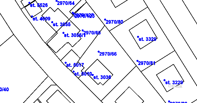 Parcela st. 2970/66 v KÚ Rakovník, Katastrální mapa