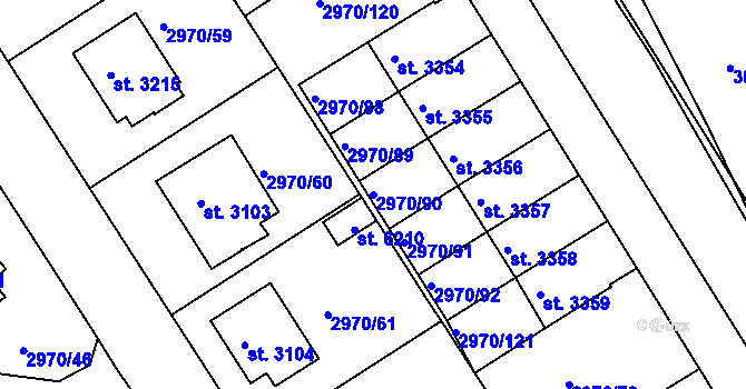 Parcela st. 2970/90 v KÚ Rakovník, Katastrální mapa