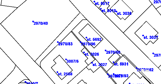 Parcela st. 2970/96 v KÚ Rakovník, Katastrální mapa