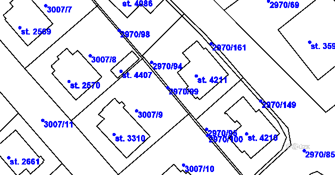 Parcela st. 2970/99 v KÚ Rakovník, Katastrální mapa