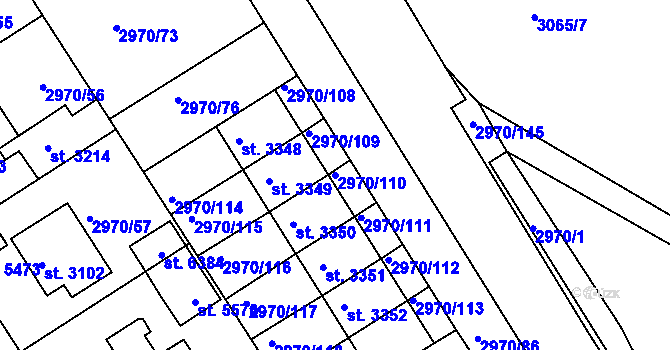 Parcela st. 2970/110 v KÚ Rakovník, Katastrální mapa