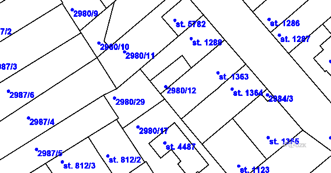 Parcela st. 2980/12 v KÚ Rakovník, Katastrální mapa