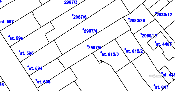 Parcela st. 2987/5 v KÚ Rakovník, Katastrální mapa