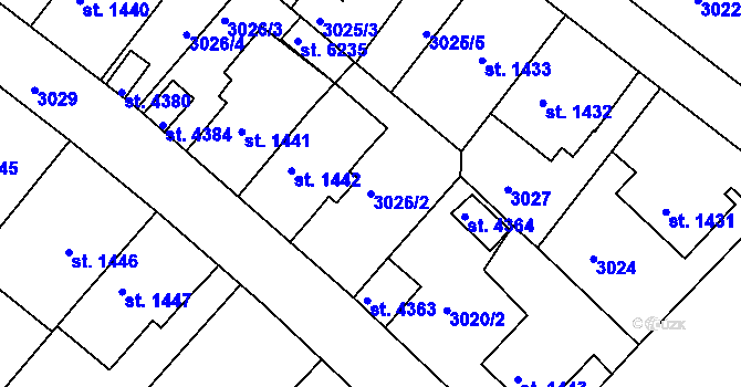 Parcela st. 3026/2 v KÚ Rakovník, Katastrální mapa