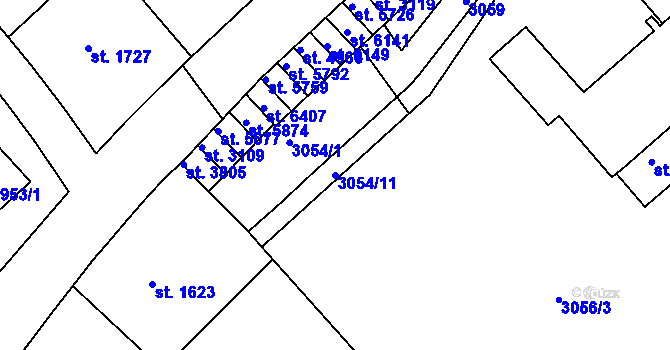Parcela st. 3054/11 v KÚ Rakovník, Katastrální mapa