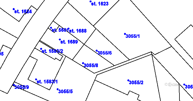 Parcela st. 3055/6 v KÚ Rakovník, Katastrální mapa