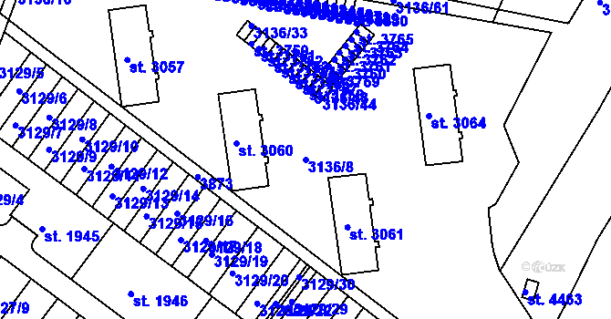 Parcela st. 3136/8 v KÚ Rakovník, Katastrální mapa