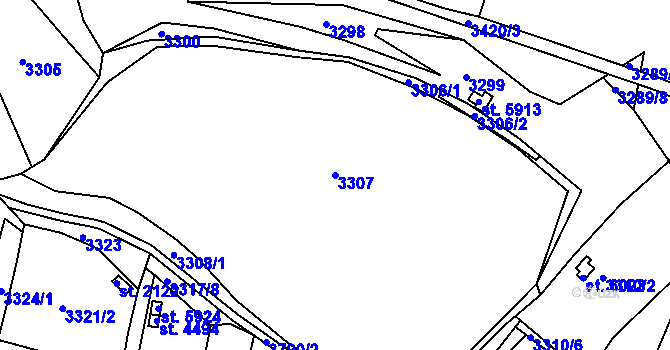Parcela st. 3307 v KÚ Rakovník, Katastrální mapa